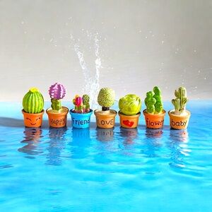 Set Of‎ 7 Miniature Potted Cactus Resin Decorative Figurines
